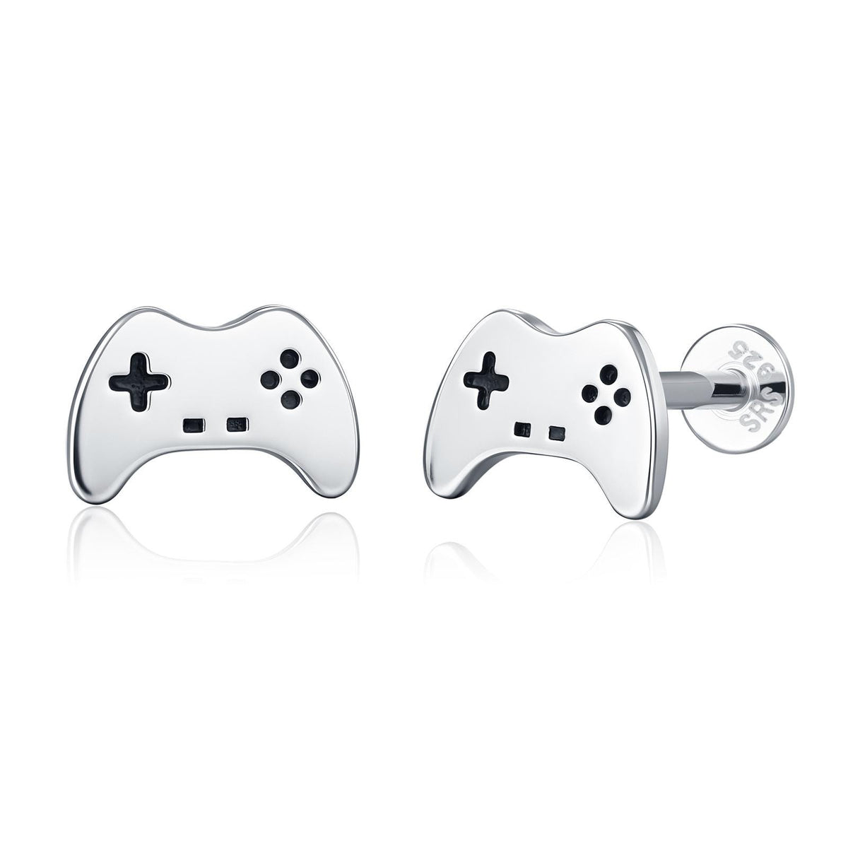 Sterling Silver Game Controller 16G Flat Back Labret Earrings