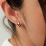 Garnet Red Heart CZ Huggie Hoop in Sterling Silver, Silver or Gold, 8mm Inner Diameter, Stacking Earrings, January Birthstone