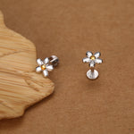 Sterling Silver Daisy 16G Internally Threaded Flat Back Earrings