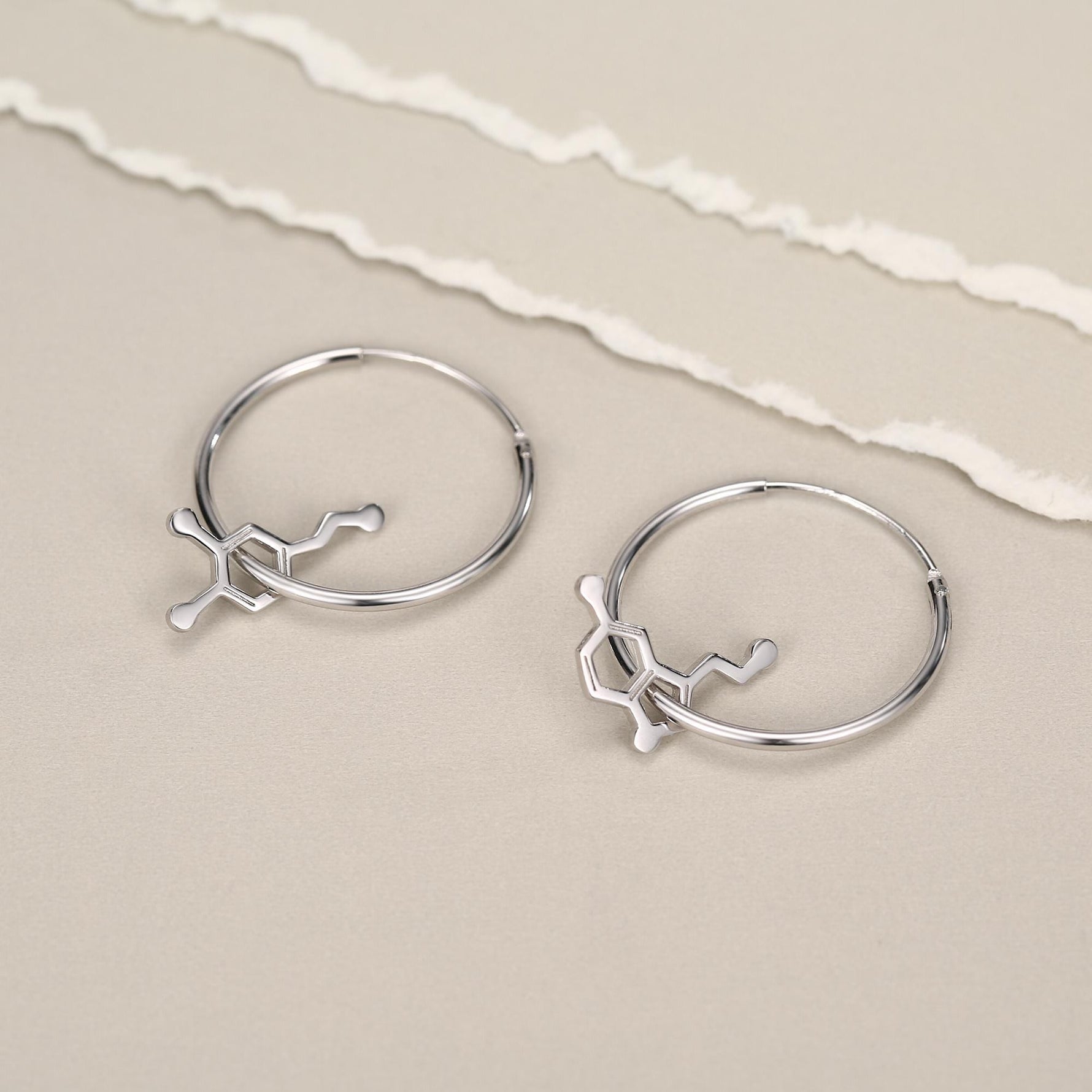 Sterling Silver Molecule Mismatched Hoop Earrings