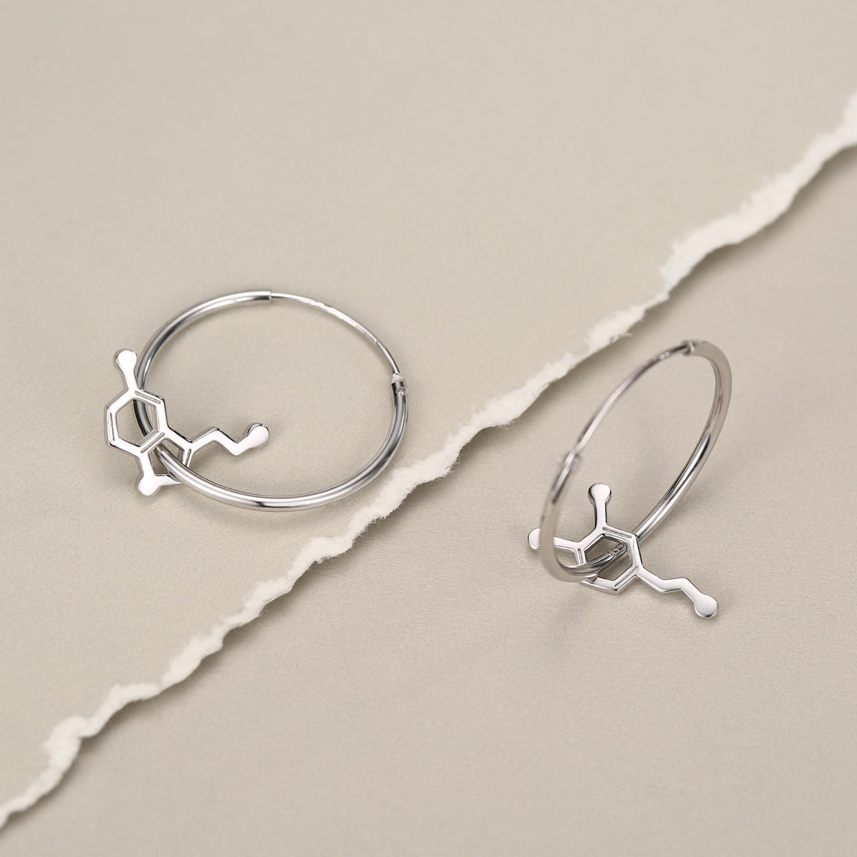 Sterling Silver Molecule Mismatched Hoop Earrings