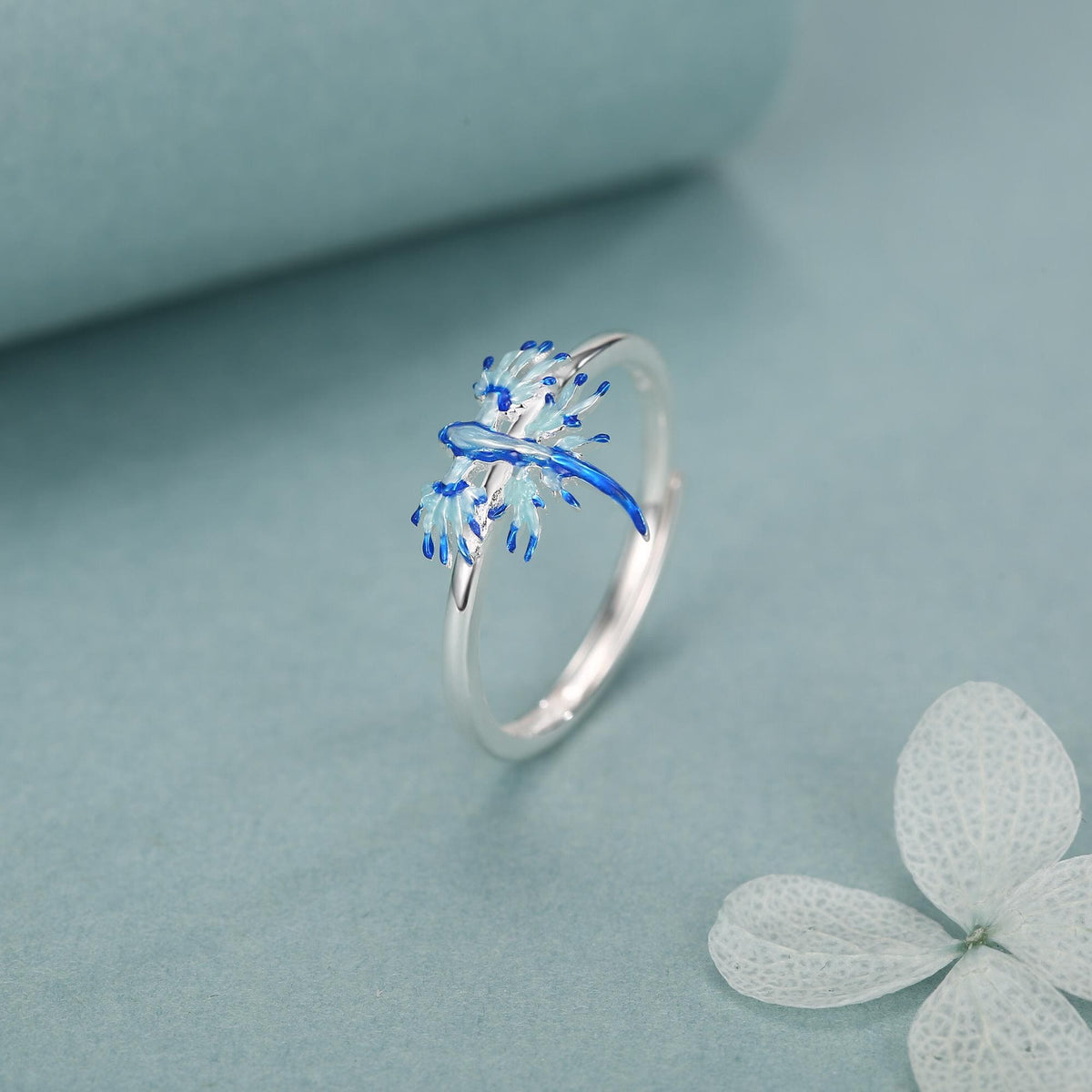Sterling Silver Blue Dragon Sea Slug Enamel Ring