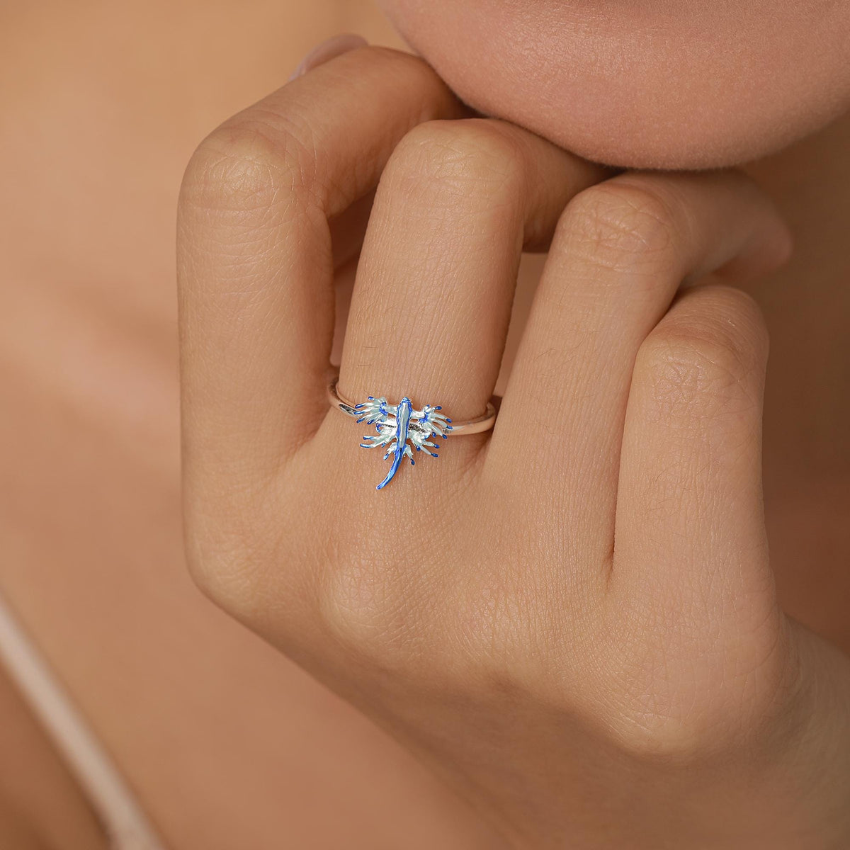 Sterling Silver Blue Dragon Sea Slug Enamel Ring