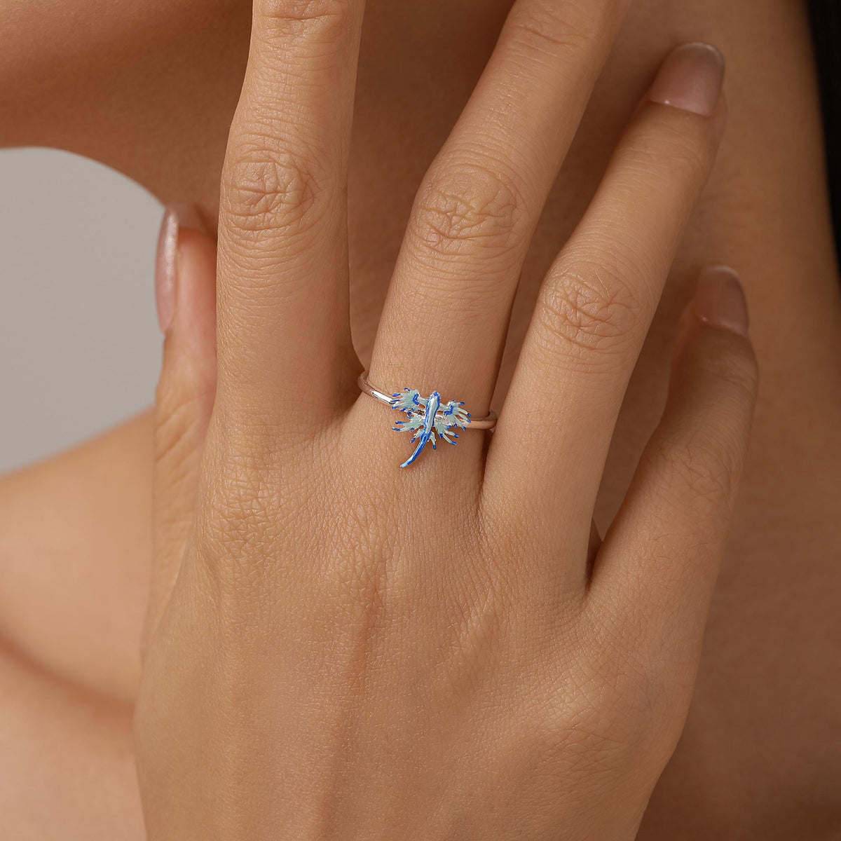 Sterling Silver Blue Dragon Sea Slug Enamel Ring