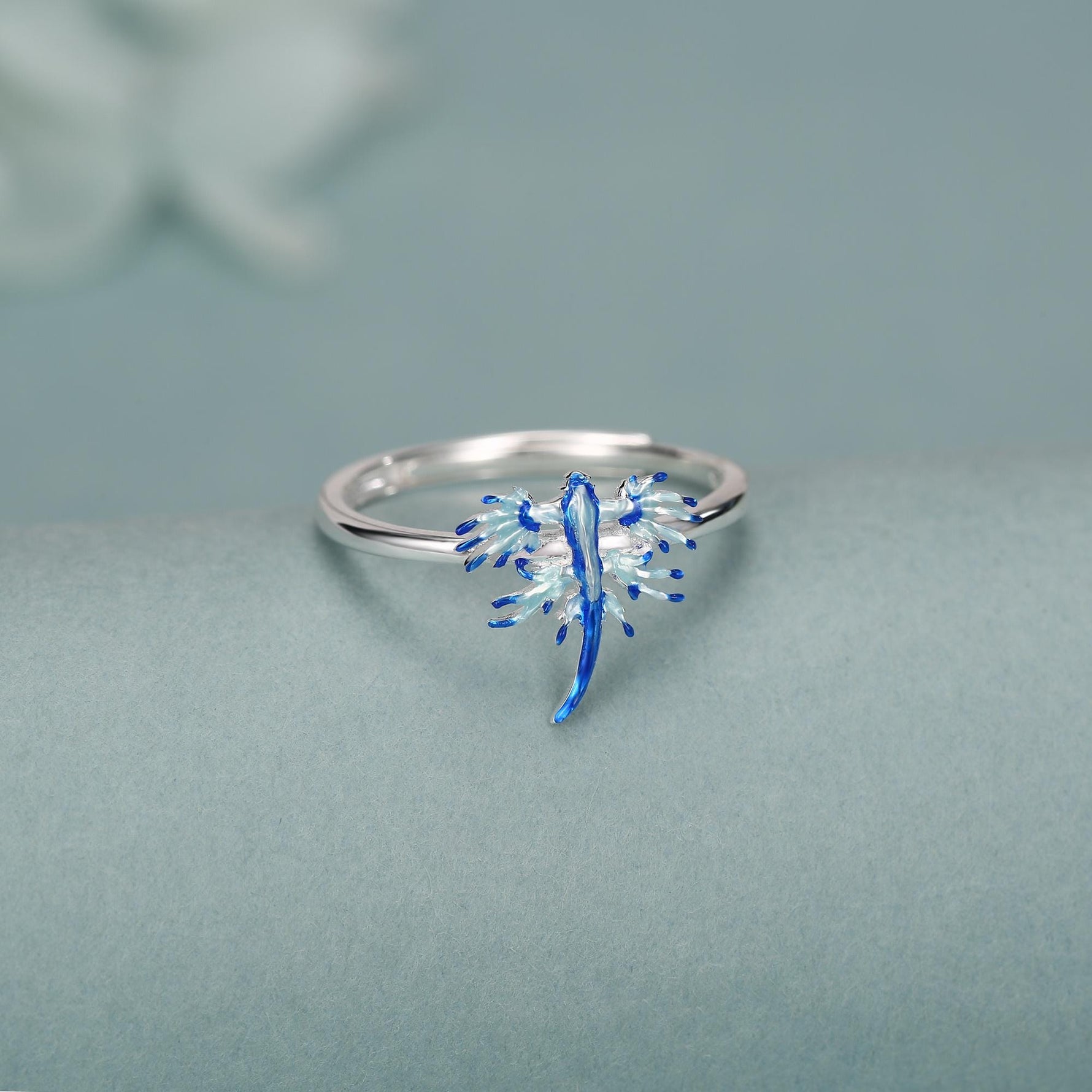 Sterling Silver Blue Dragon Sea Slug Enamel Ring