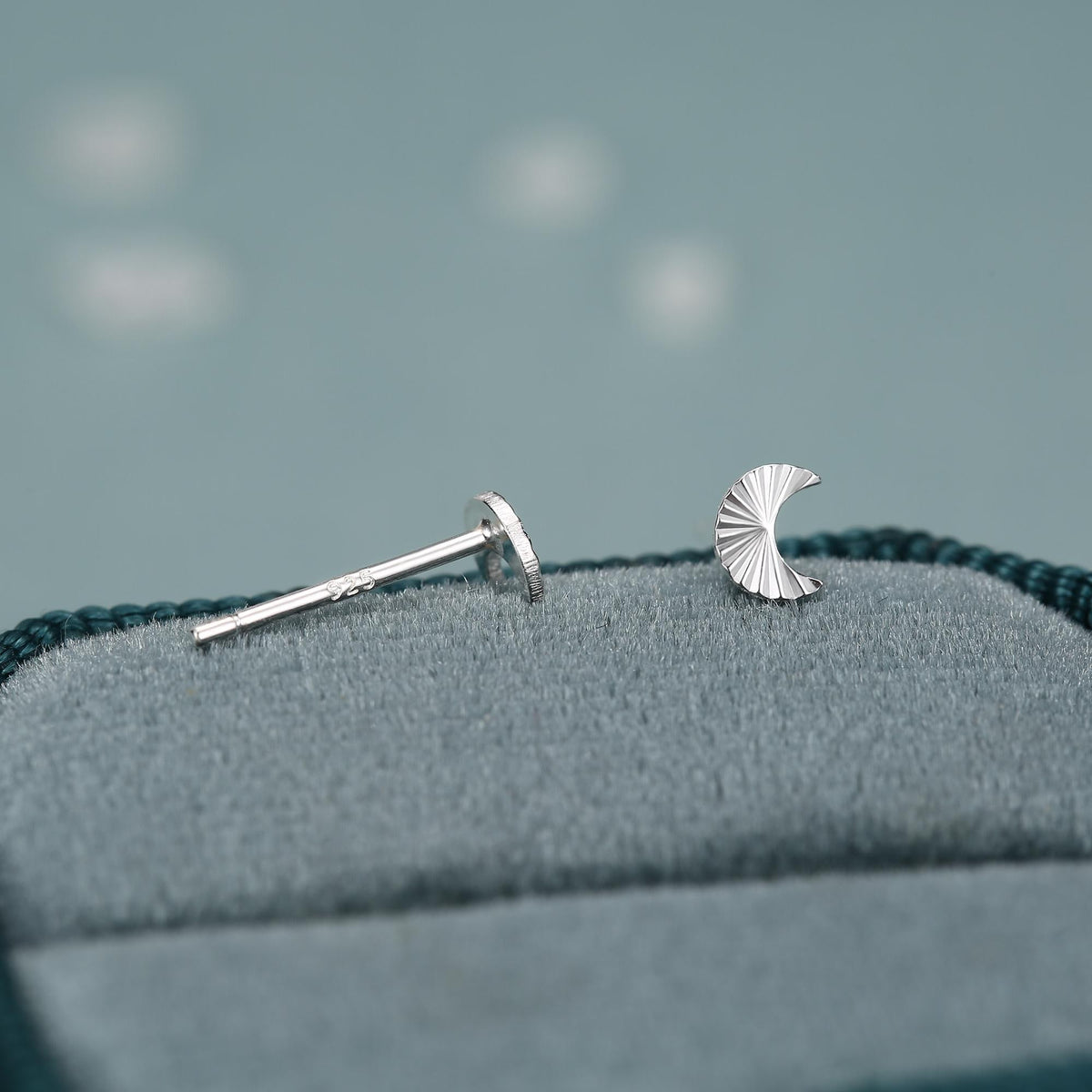 Sterling Silver Sunburst Crescent Moon Stud Earrings