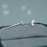 Sterling Silver Sunburst Crescent Moon Stud Earrings