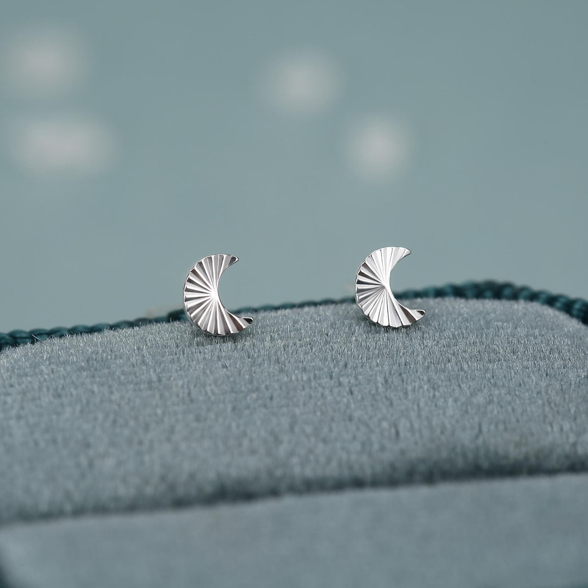 Sterling Silver Sunburst Crescent Moon Stud Earrings