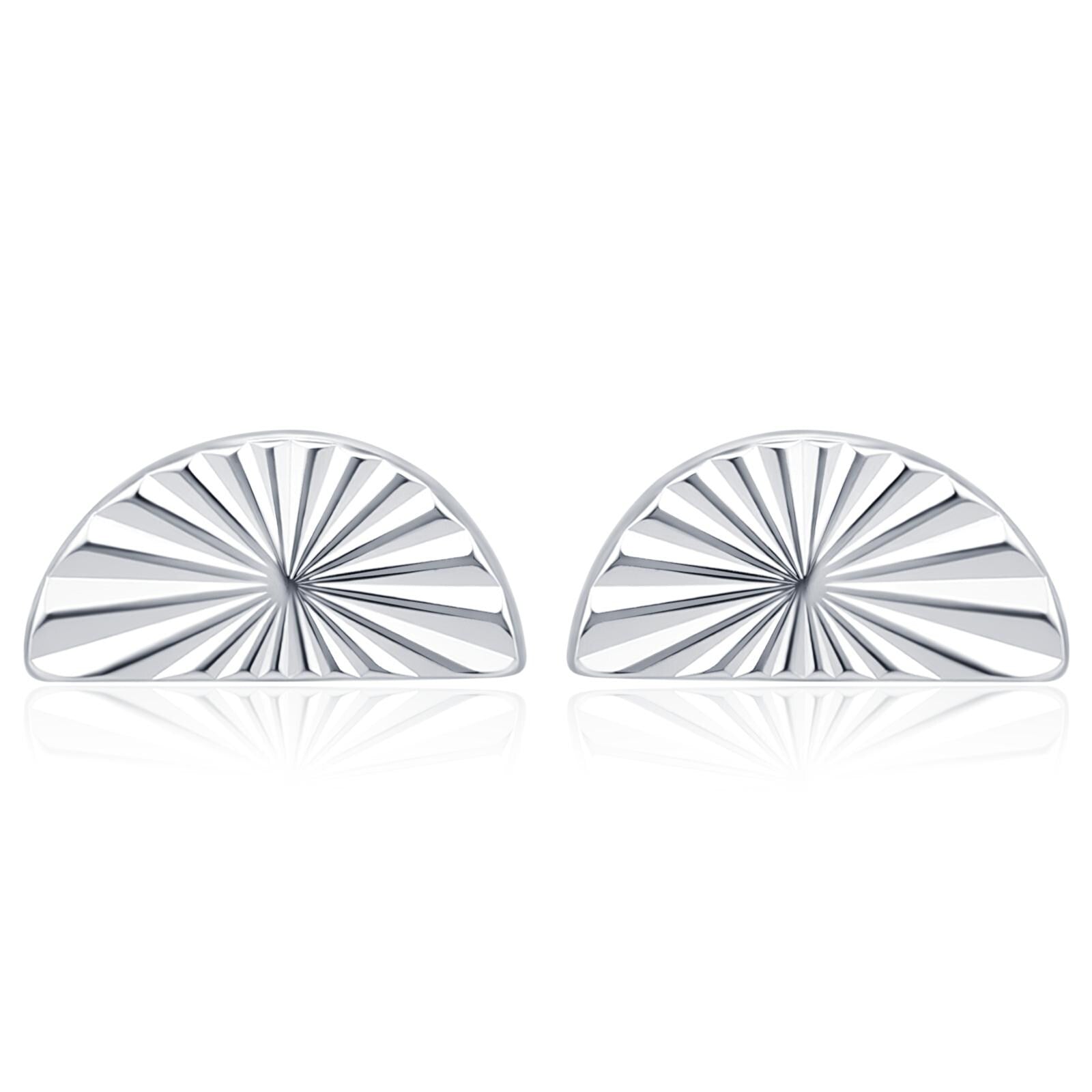 Sterling Silver Sunburst Half Moon Stud Earrings