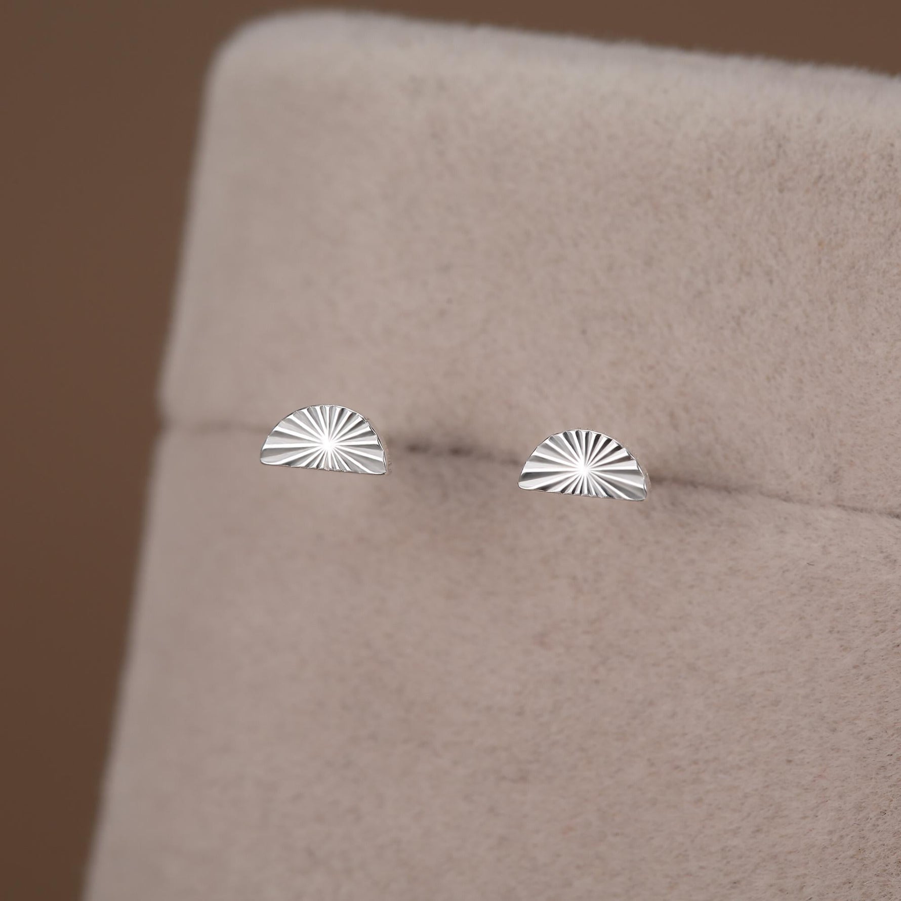 Sterling Silver Sunburst Half Moon Stud Earrings