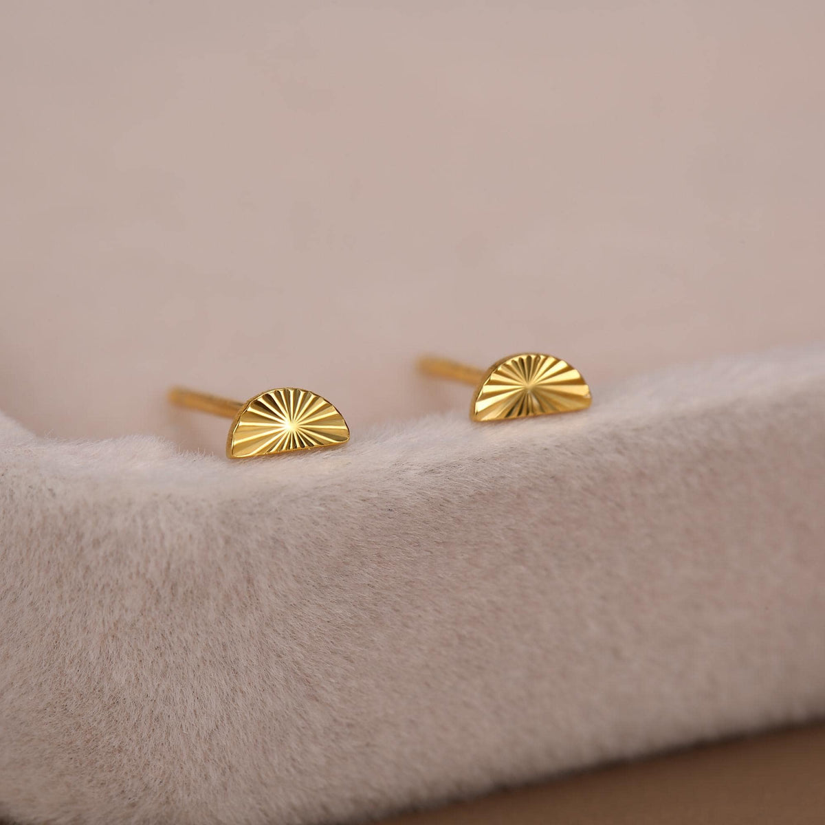 Sterling Silver Sunburst Half Moon Stud Earrings