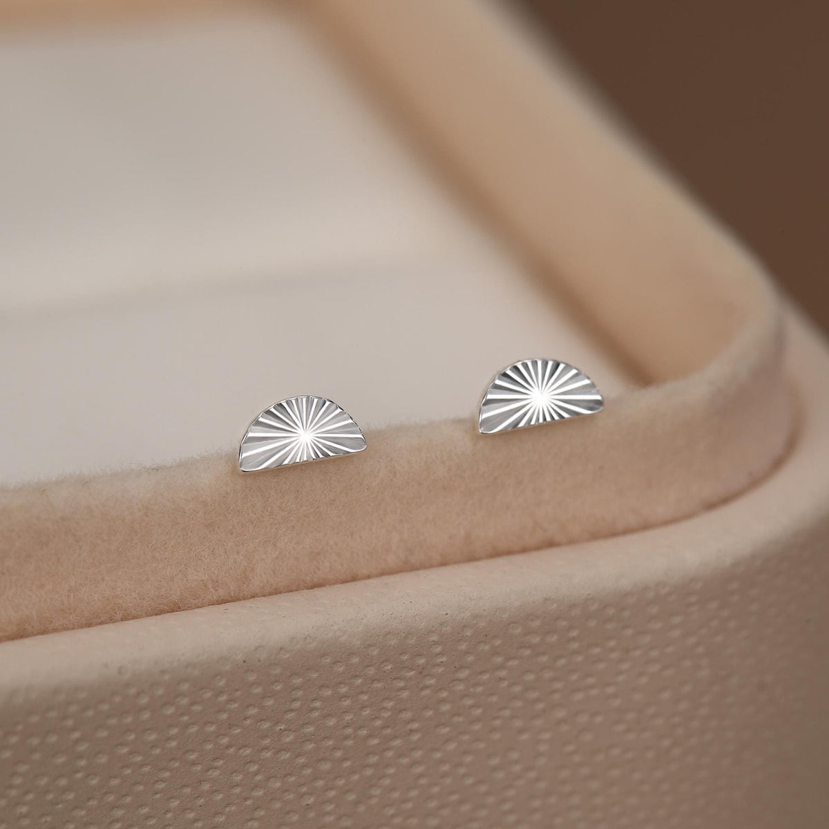 Sterling Silver Sunburst Half Moon Stud Earrings