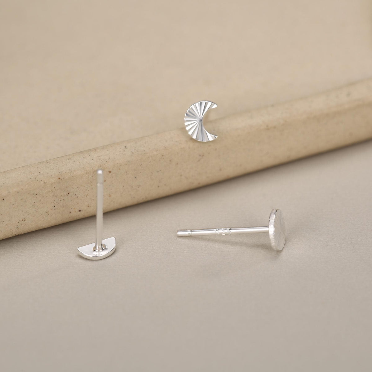 Sterling Silver Sunburst Moon and Sun Mismatch Stud Earrings