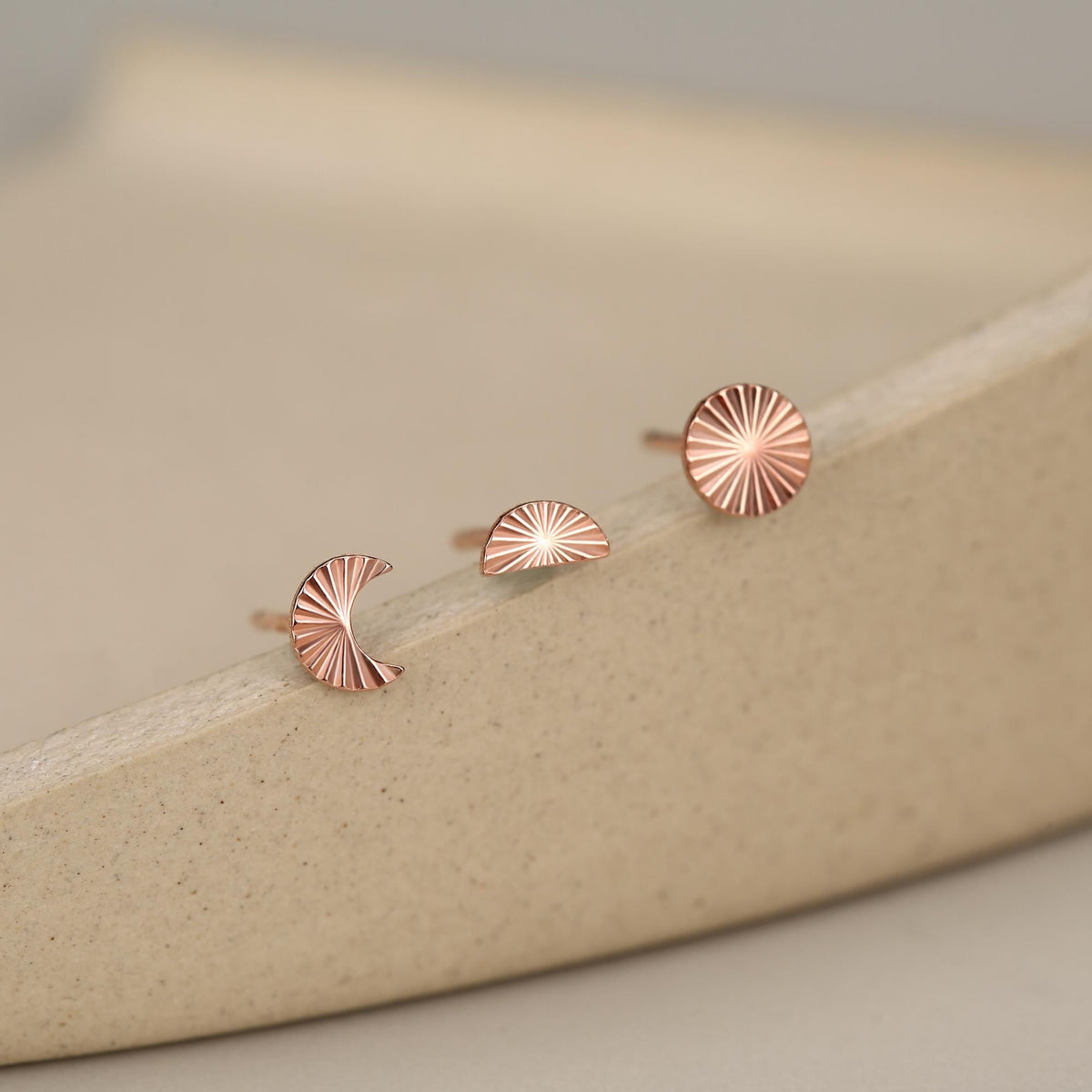 Sterling Silver Sunburst Moon and Sun Mismatch Stud Earrings