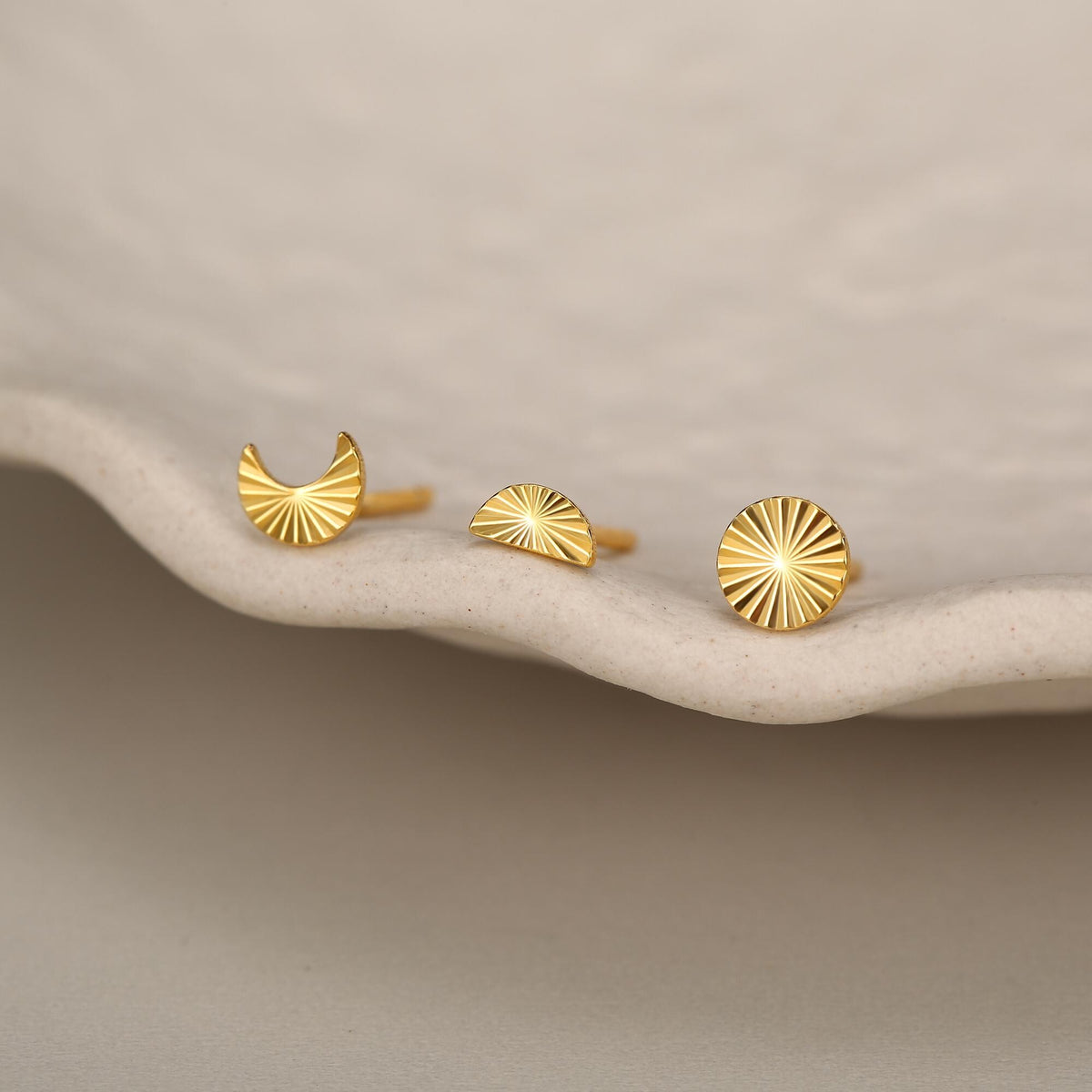 Sterling Silver Sunburst Moon and Sun Mismatch Stud Earrings