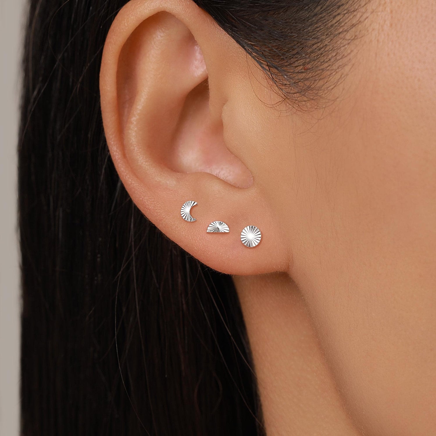 Sterling Silver Sunburst Moon and Sun Mismatch Stud Earrings