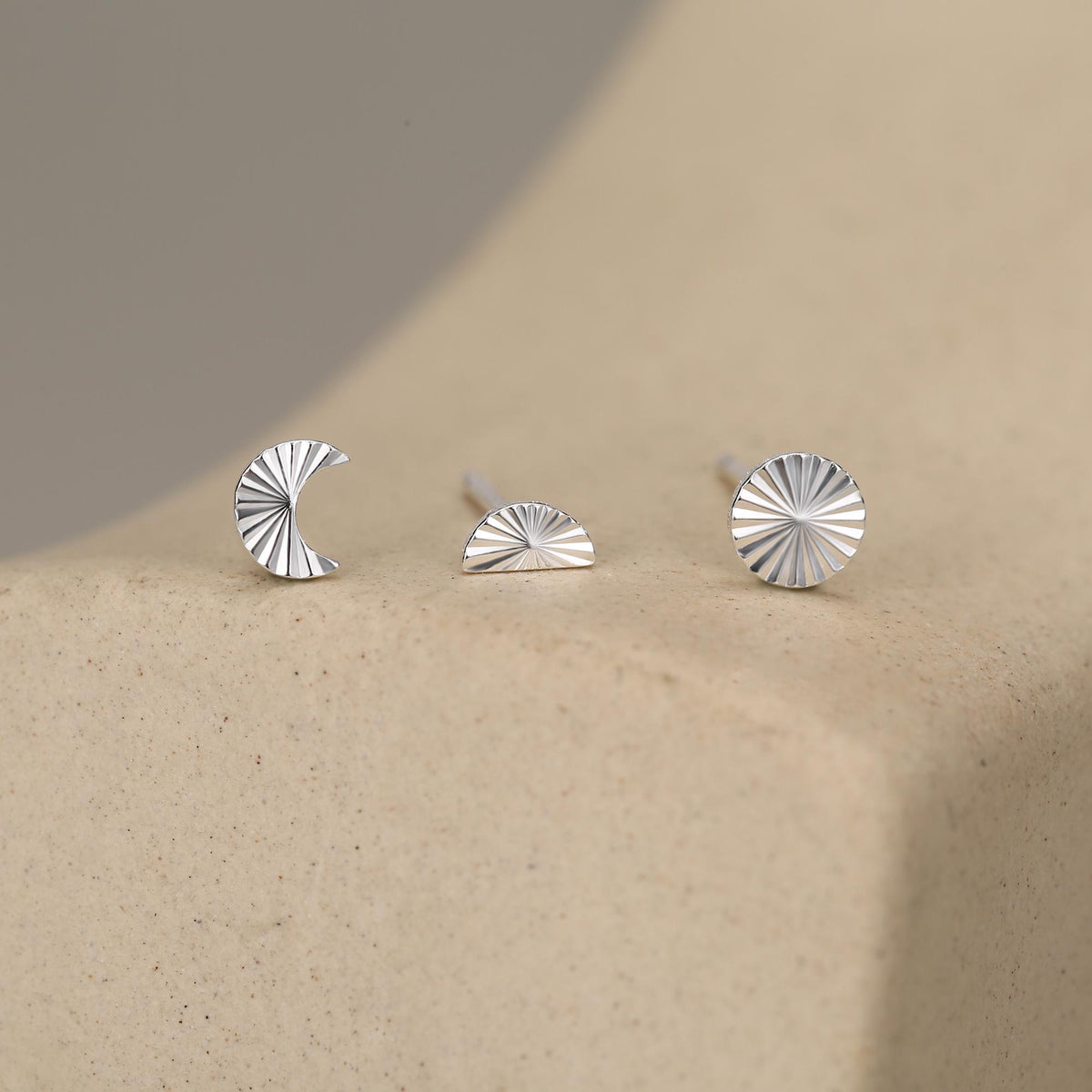 Sterling Silver Sunburst Moon and Sun Mismatch Stud Earrings