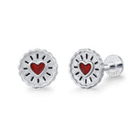 Sterling Silver Red Heart Biscuit 16G Flat Back Labret Earrings