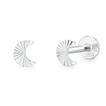 Sterling Silver Sunburst Moon 16G Internally Threaded Flat Back Earrings