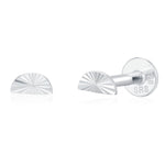 Sterling Silver Sunburst crescent Moon 16G internally threaded Flat Back Labret Earrings