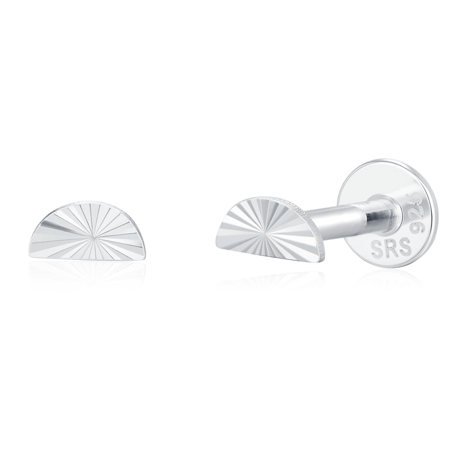 Sterling Silver Sunburst crescent Moon 16G internally threaded Flat Back Labret Earrings