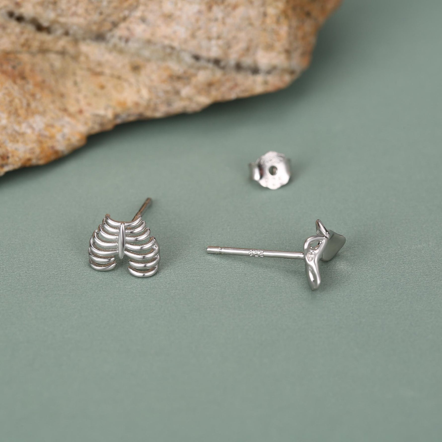 Sterling Silver Mismatched Ribcage and Pelvis Stud Earrings