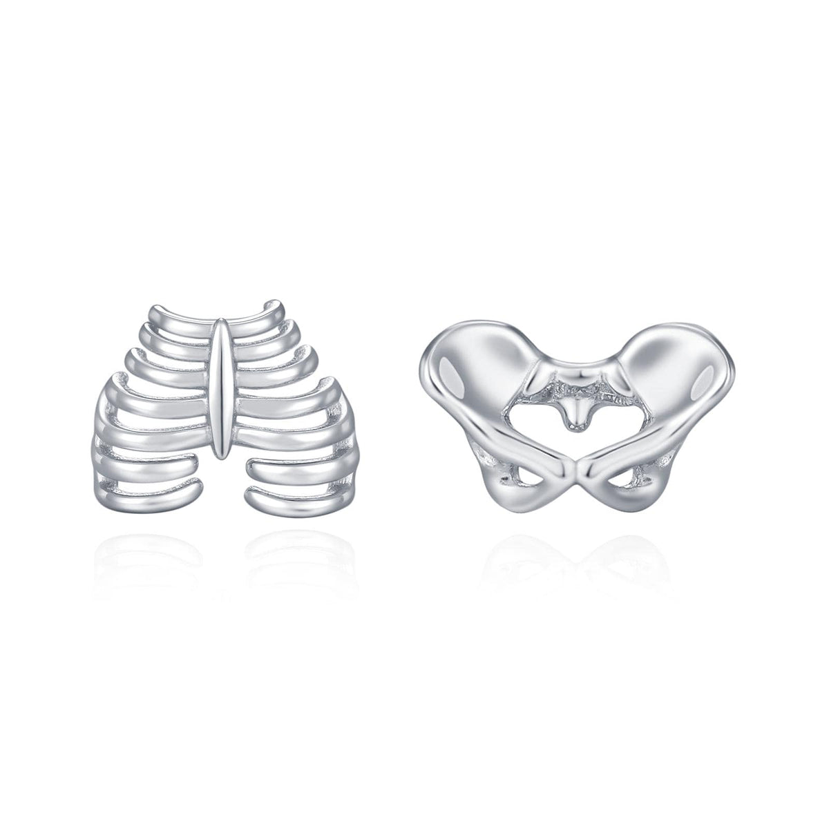Sterling Silver Mismatched Ribcage and Pelvis Stud Earrings