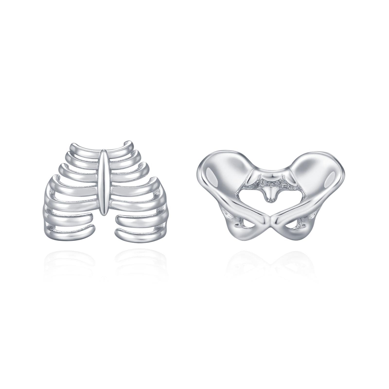 Sterling Silver Mismatched Ribcage and Pelvis Stud Earrings