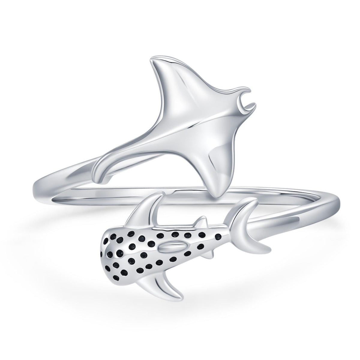 Sterling Silver Manta Ray and Whale Shark Adjustable Ring