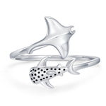 Sterling Silver Manta Ray and Whale Shark Adjustable Ring