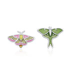Sterling Silver Mismatched Lunar and Rosy Maple Moth Stud Earrings