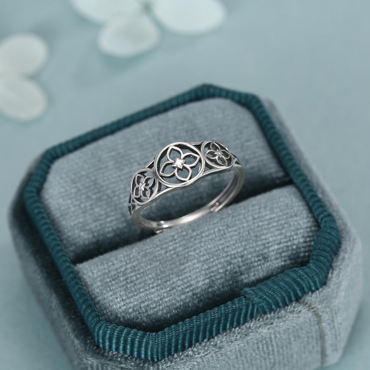 Sterling Silver Floral Cutout Adjustable Ring