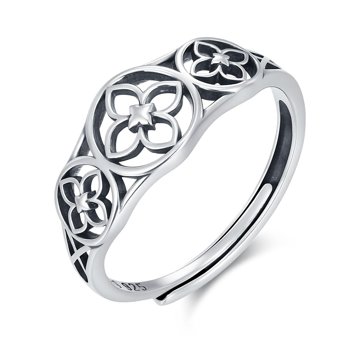 Sterling Silver Floral Cutout Adjustable Ring
