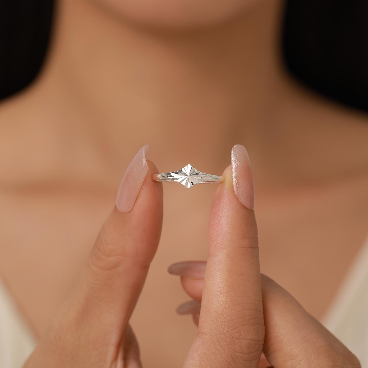 Sterling Silver Diamond Cut Starburst Ring