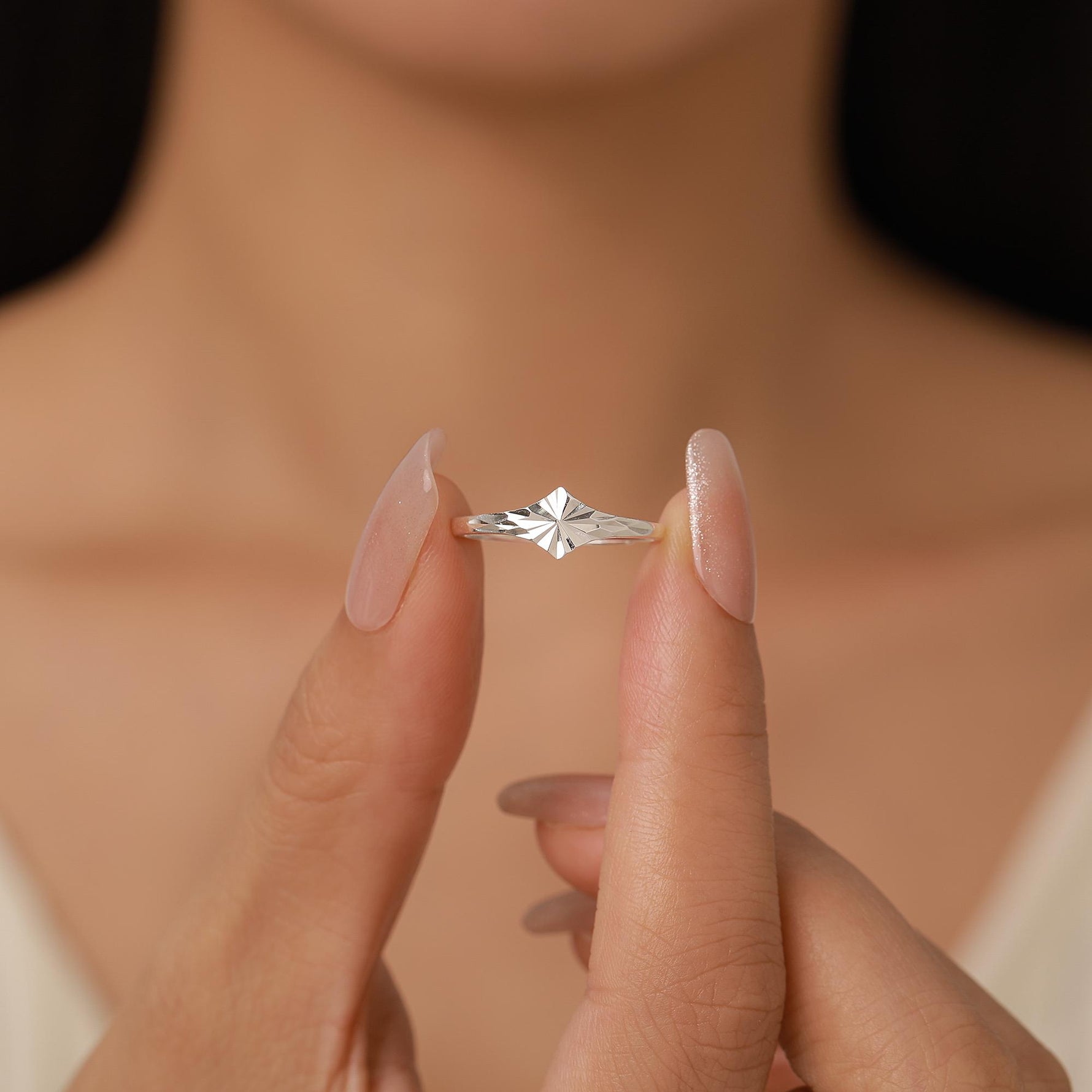 Sterling Silver Diamond Cut Starburst Ring