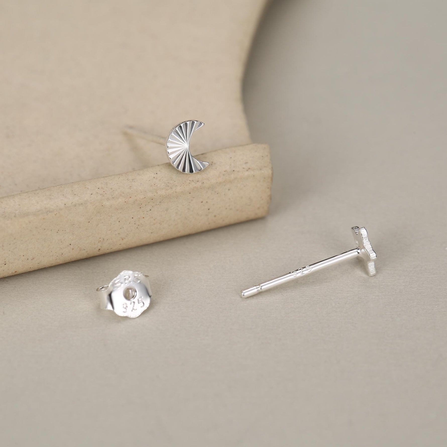 Sterling Silver Mismatched Moon and Star Stud Earrings