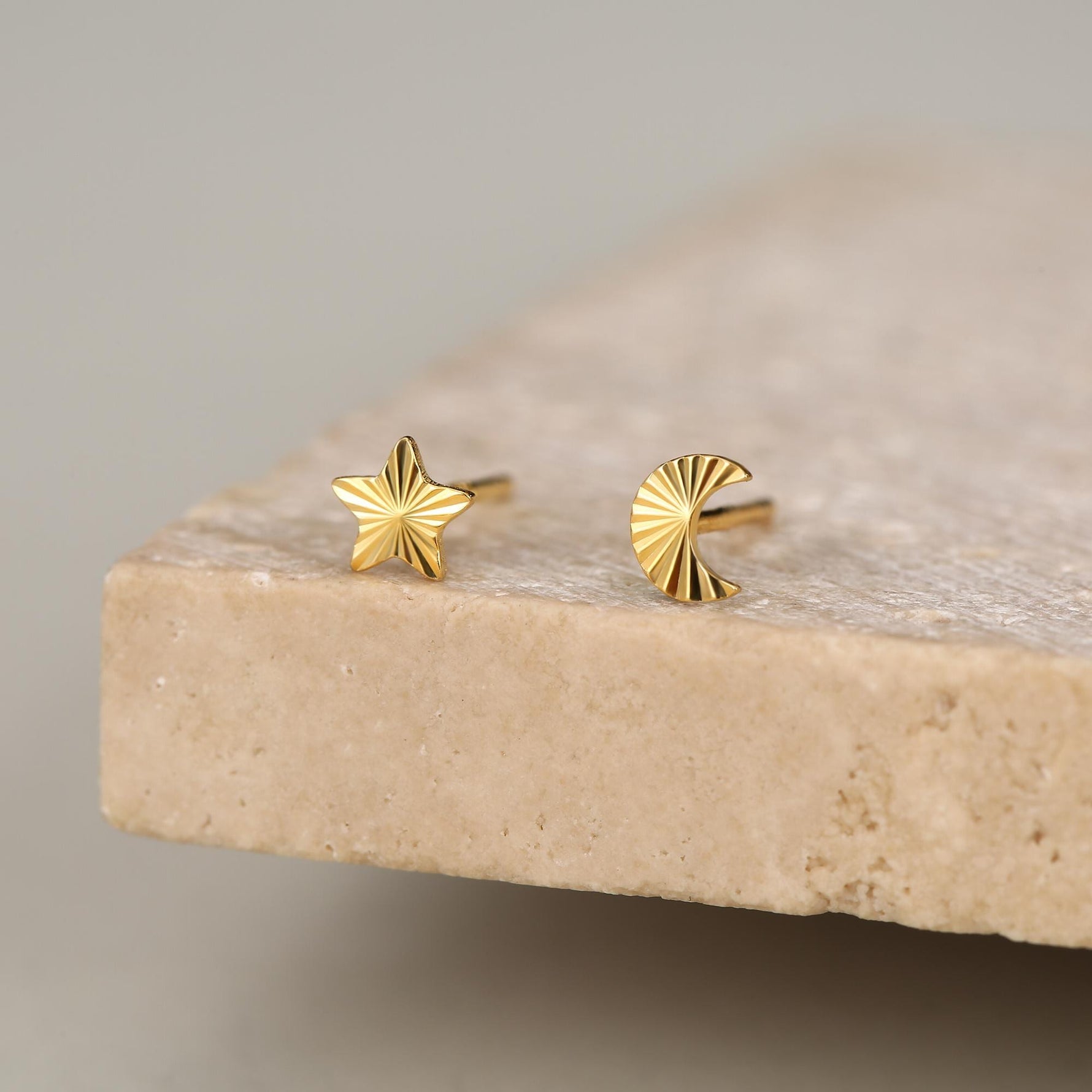 Sterling Silver Mismatched Moon and Star Stud Earrings