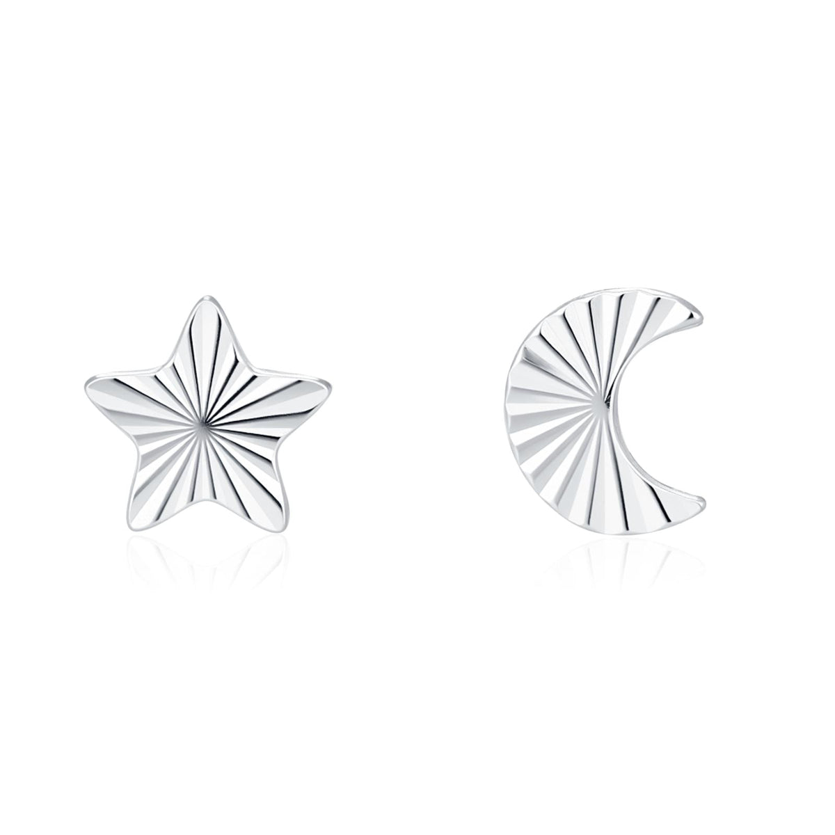 Sterling Silver Mismatched Moon Star 16G Flat Back Earrings