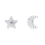 Sterling Silver Mismatched Moon Star 16G Flat Back Earrings