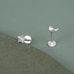 Sterling Silver Mismatched Moon Star 16G Flat Back Earrings