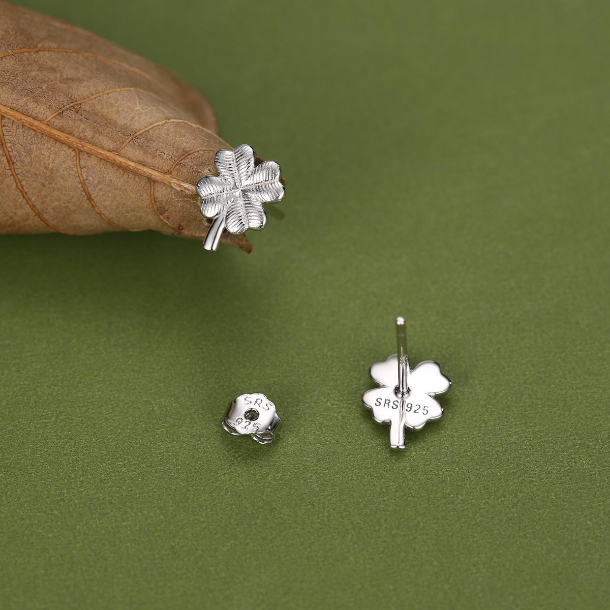 Sterling Silver Four Leaf Clover Stud Earrings