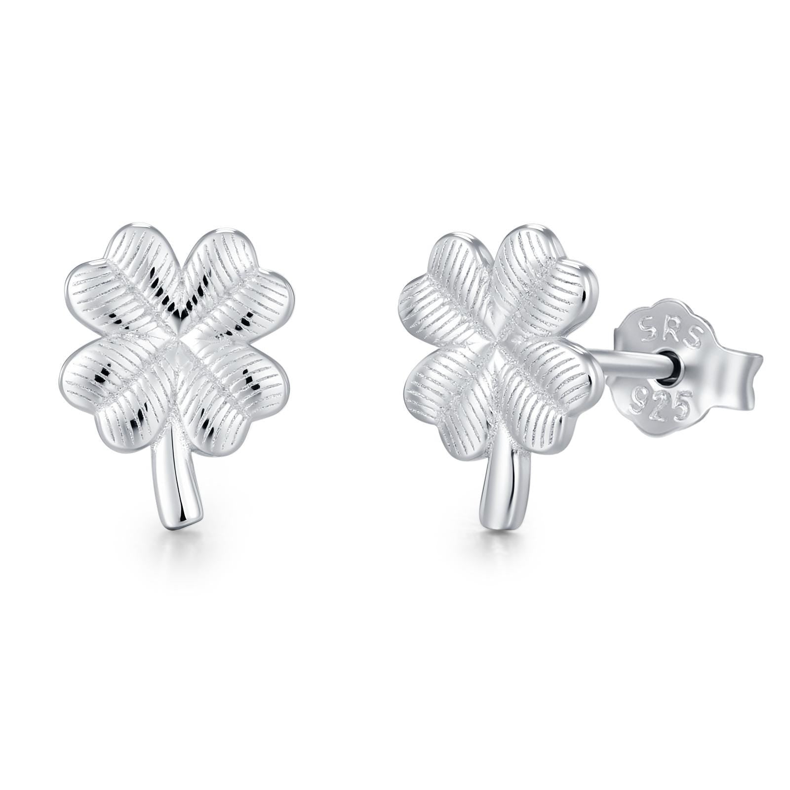 Sterling Silver Four Leaf Clover Stud Earrings