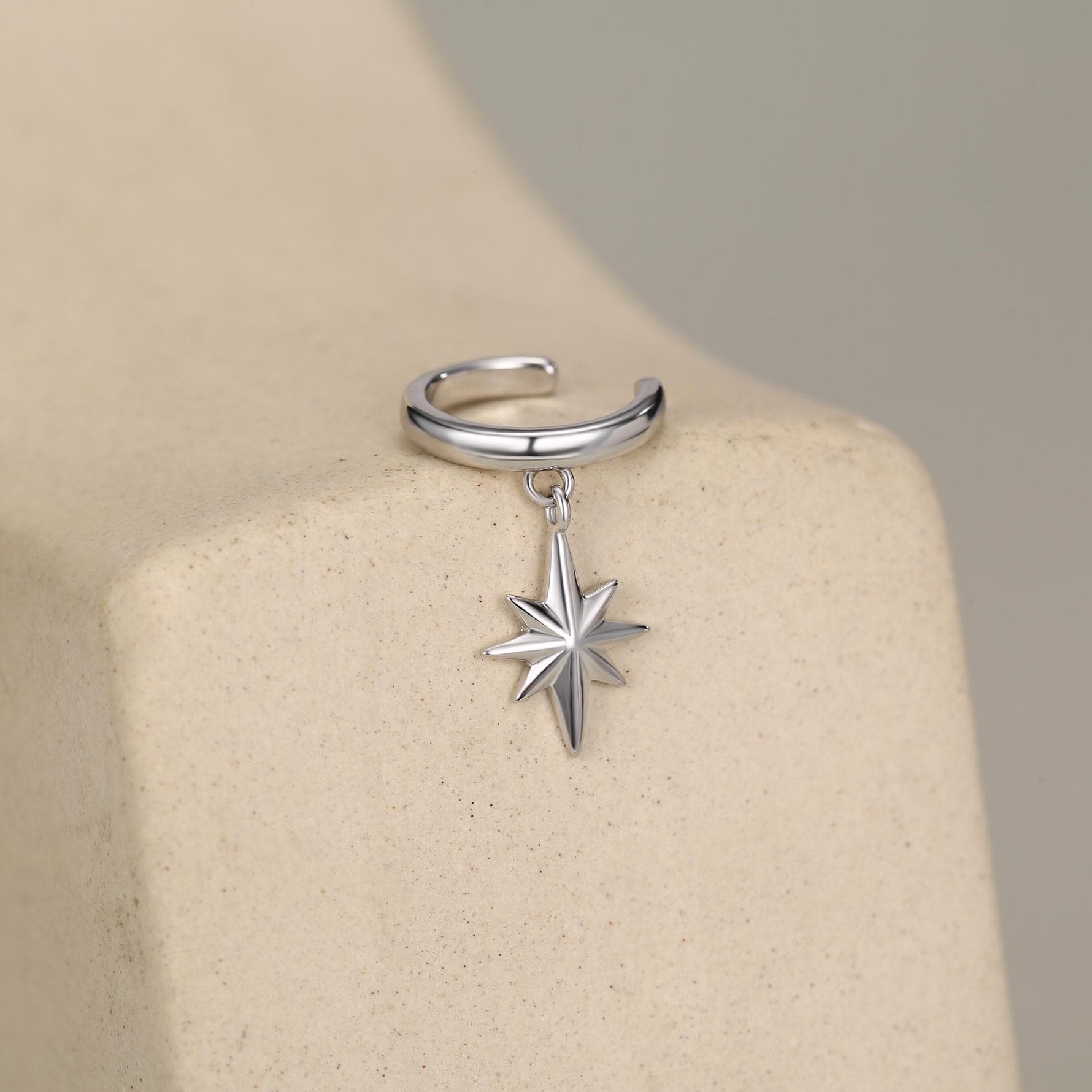Sterling Silver Dangle Starburst Ear Cuff
