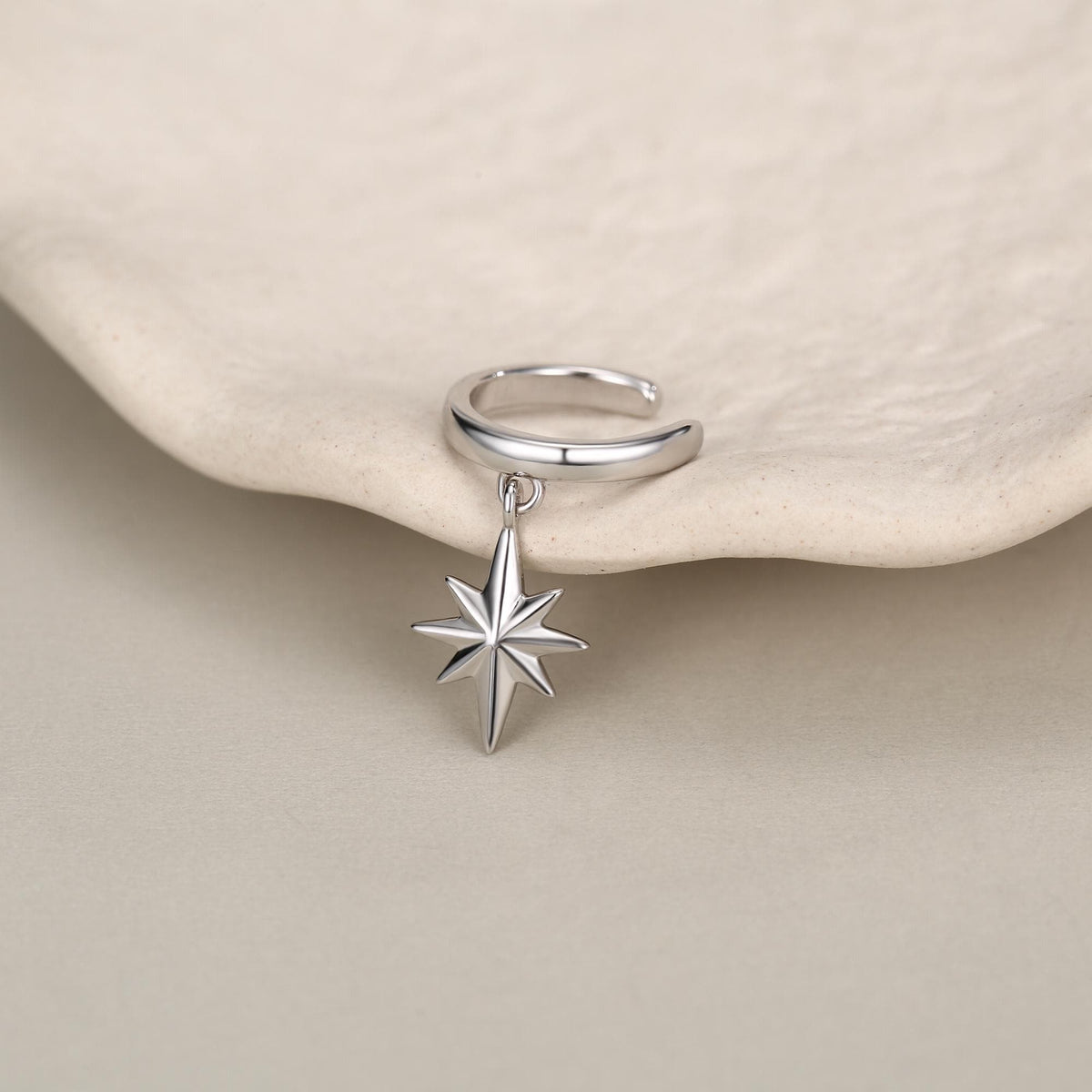 Sterling Silver Dangle Starburst Ear Cuff