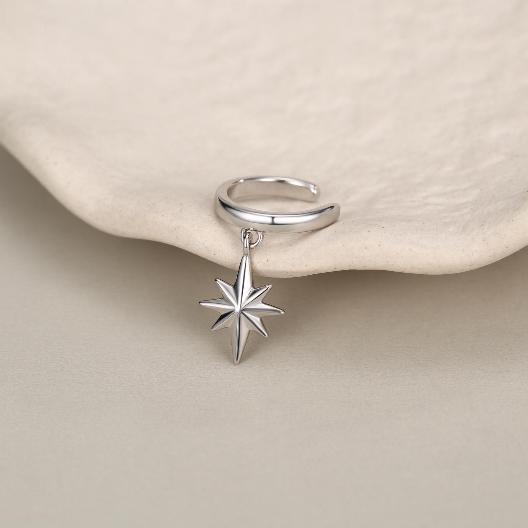 Sterling Silver Dangle Starburst Ear Cuff