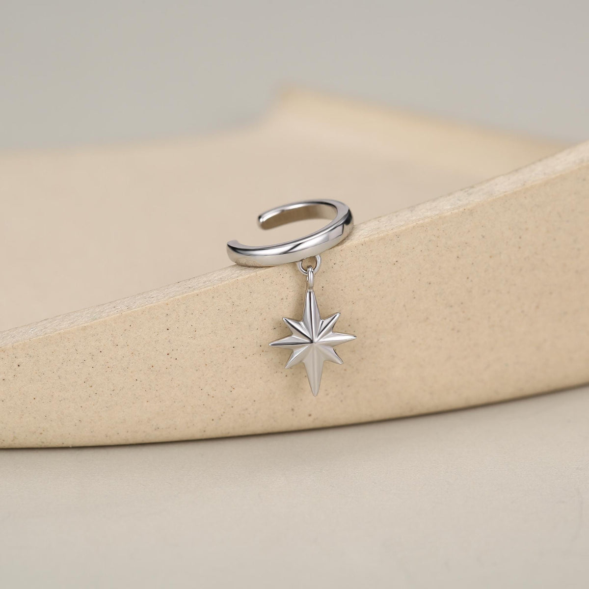 Sterling Silver Dangle Starburst Ear Cuff