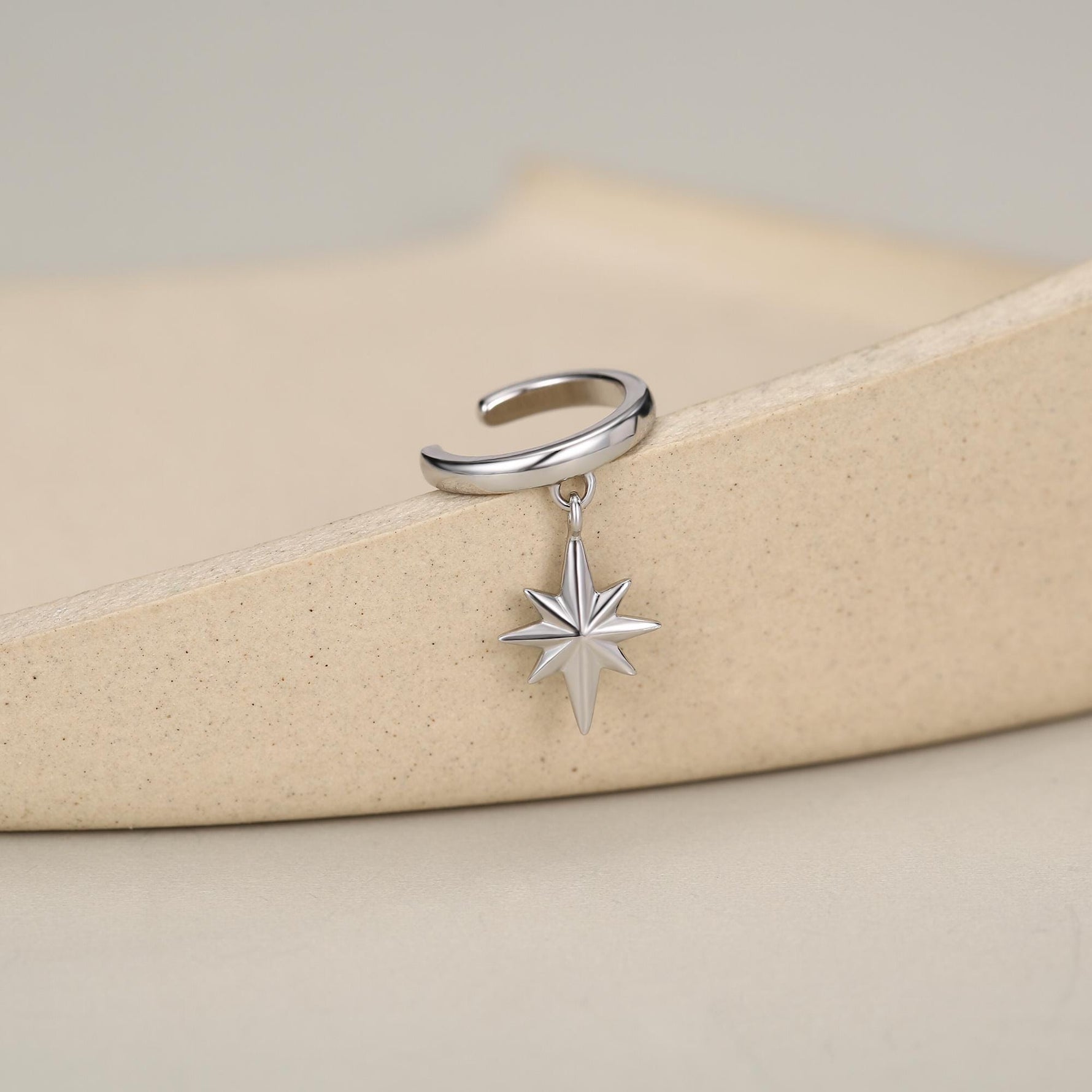 Sterling Silver Dangle Starburst Ear Cuff