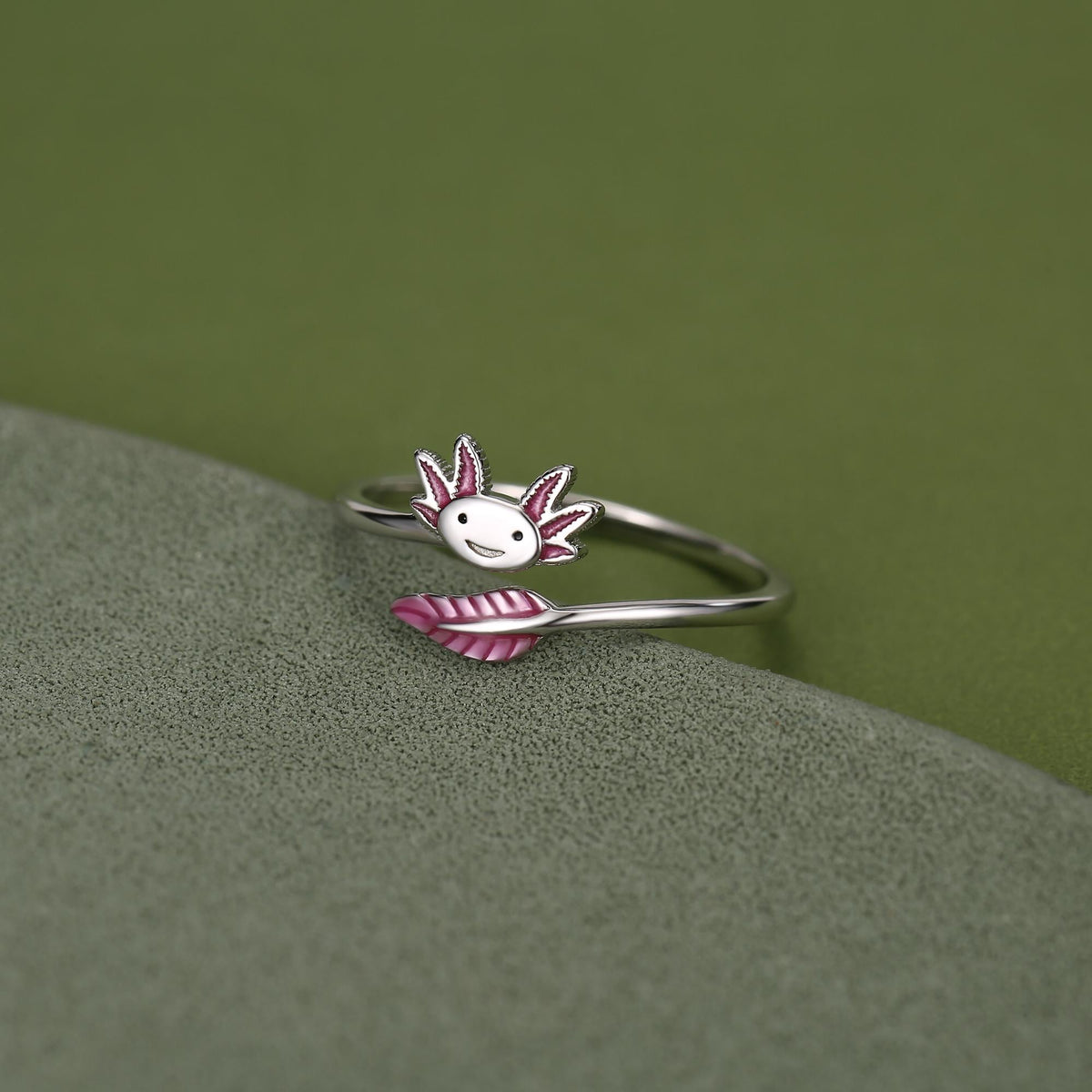 Sterling Silver Enamel Axolotl Adjustable Ring