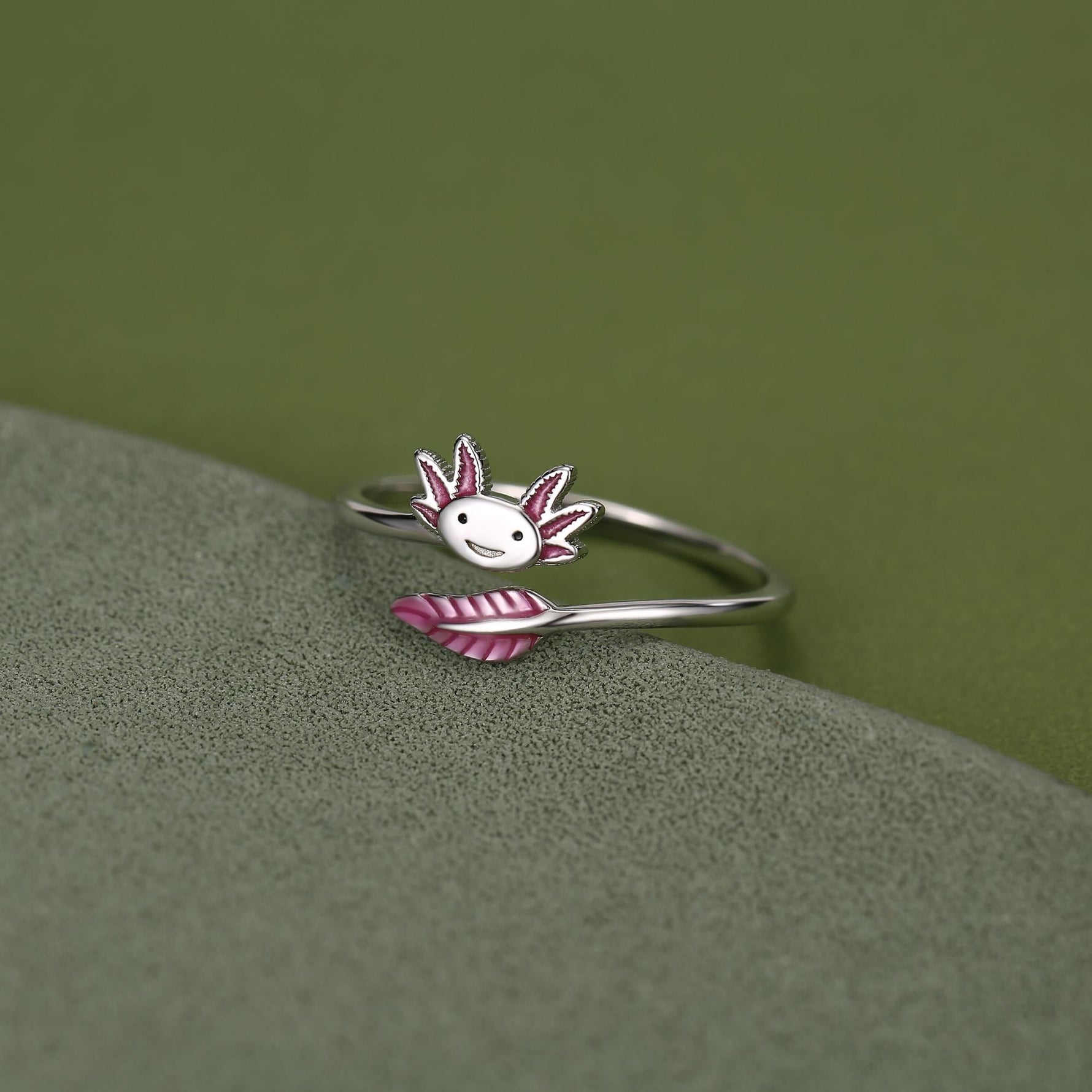Sterling Silver Enamel Axolotl Adjustable Ring