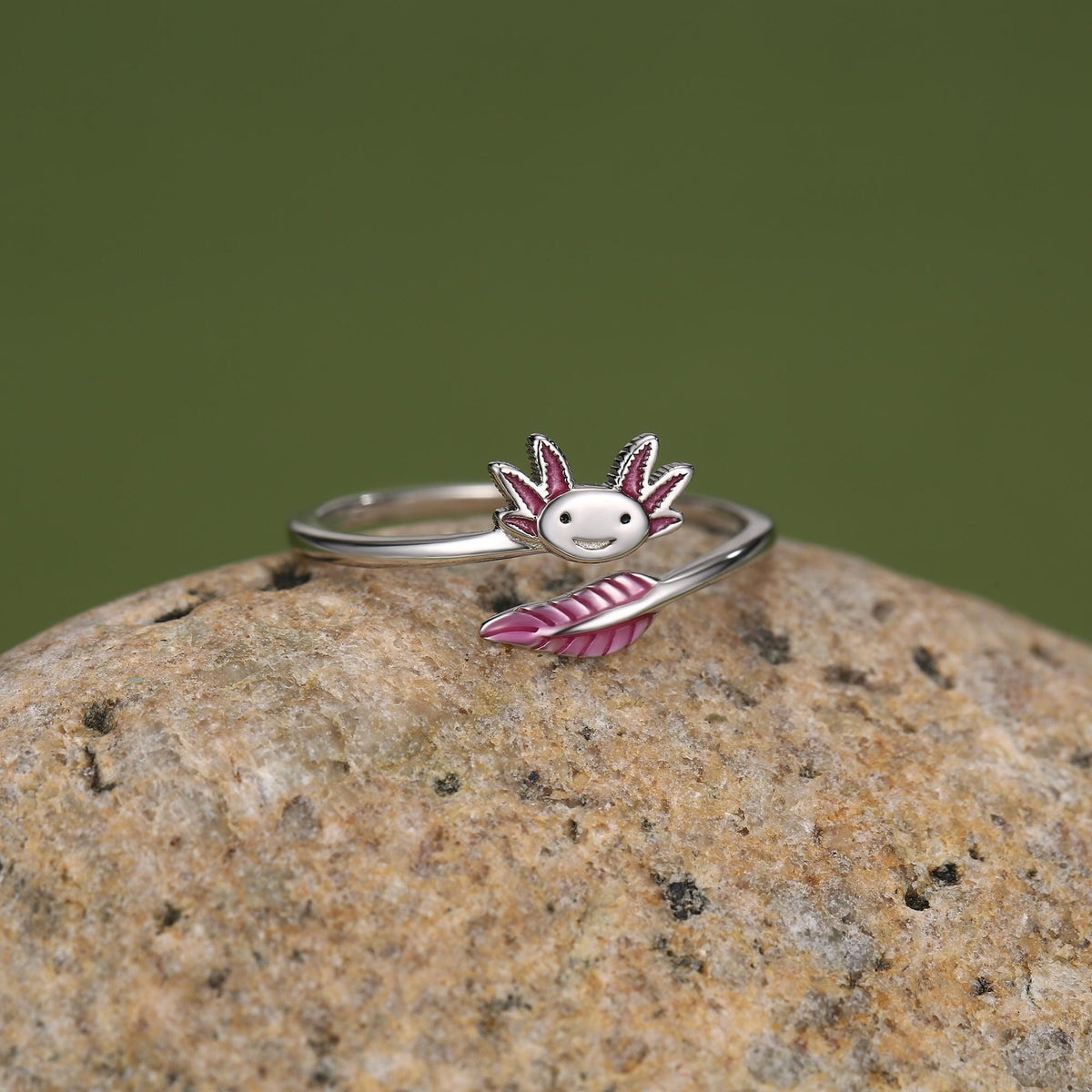 Sterling Silver Enamel Axolotl Adjustable Ring
